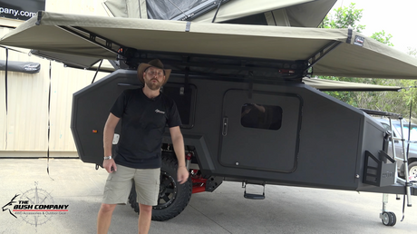 Bruder EXP-4 camper trailer with a TX27 MAX rooftop tent