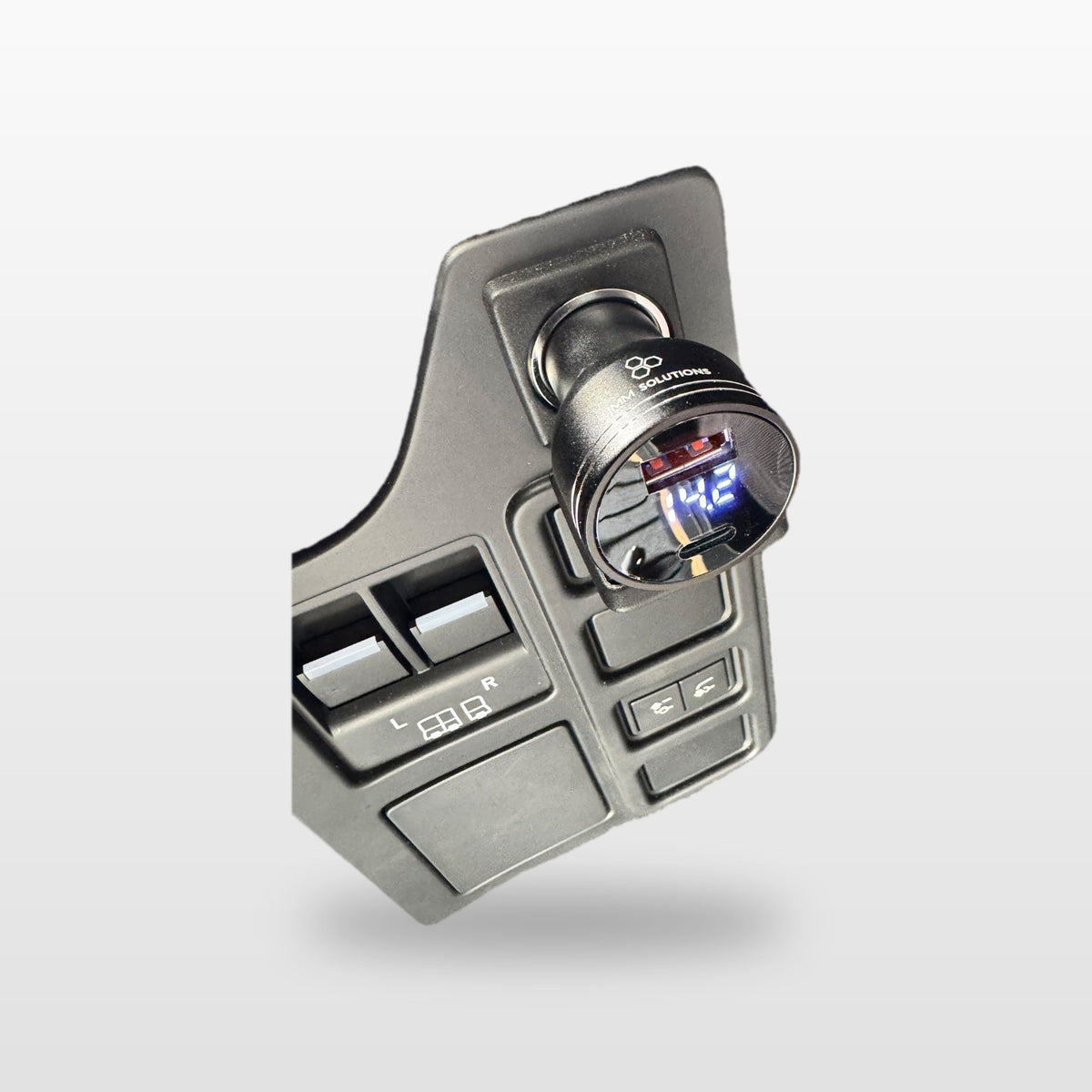 160W USB-C & USB Car Charger: plugged into a vehicle's 12V socket