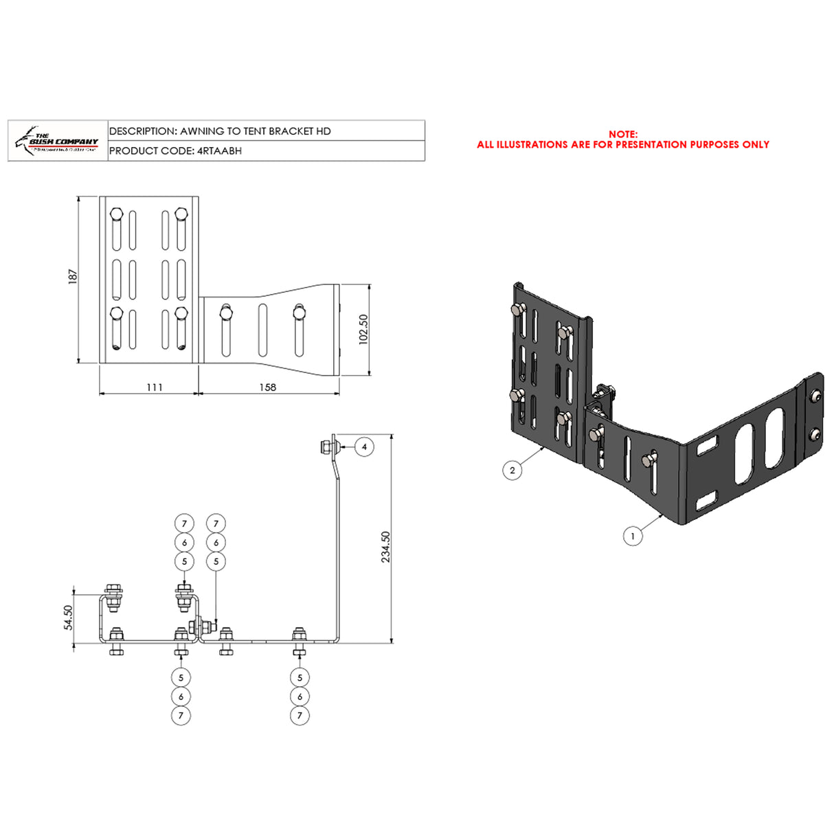 Awning To Tent Bracket 4 Piece - AX27, TX27/MAX, DX27 - The Bush Company