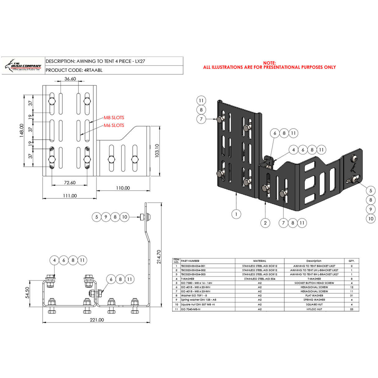 Awning To Tent Bracket 4 Piece - LX27 - The Bush Company