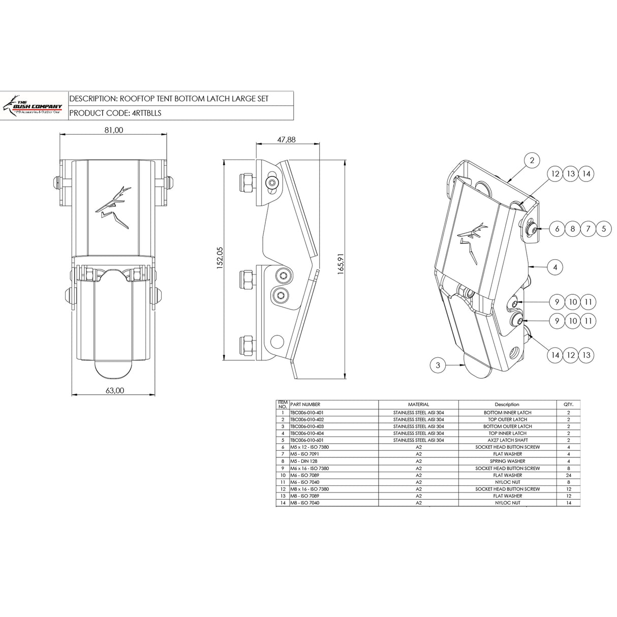 Rooftop Tent Bottom Latch Large Set - The Bush Company