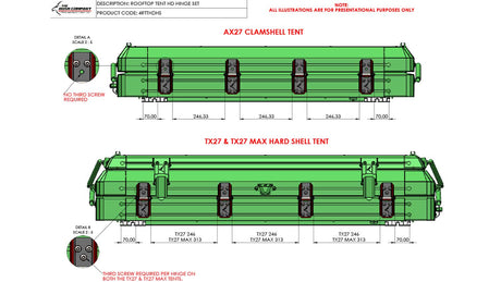 Rooftop Tent HD Hinge Set- Large
