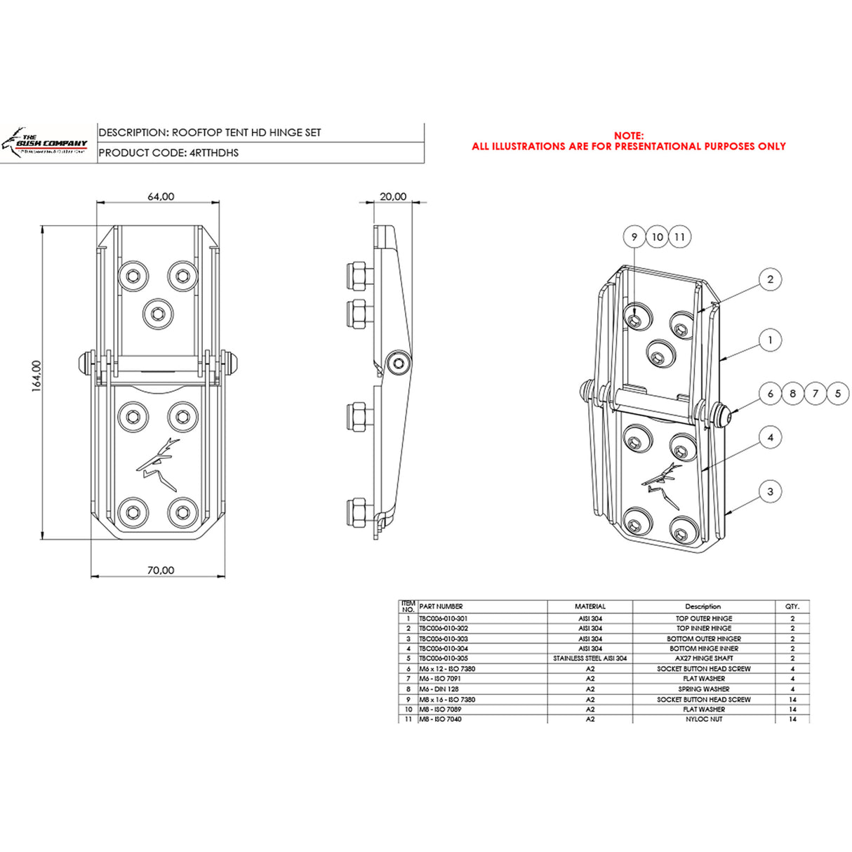 Rooftop Tent HD Hinge Set - Large - The Bush Company