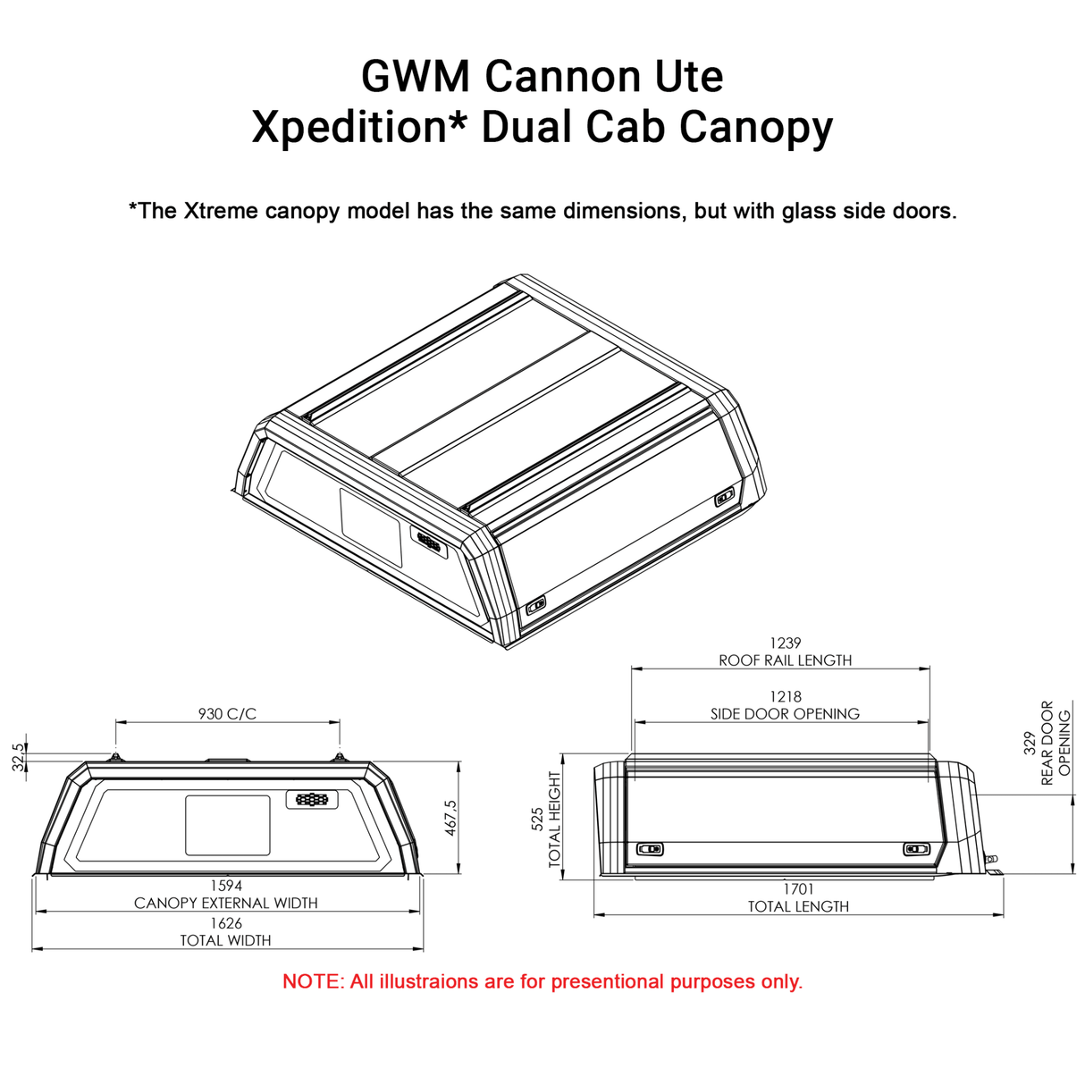 GWM Cannon Dual Cab 2020 - 2025 Xpedition CapRax Canopy by Rhinoman - The Bush Company