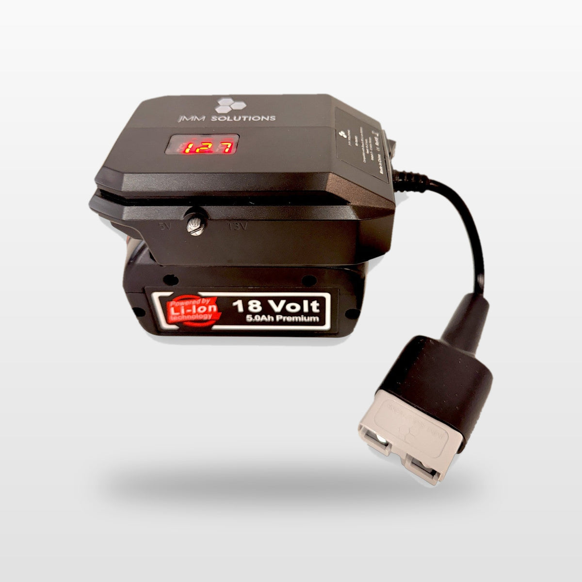 Bosch-compatible 18V to 12V Step Down Power Supply: side view on the battery with Anderson lead