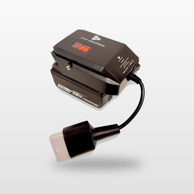 Makita-compatible 18V to 12V Step Down Power Supply: on an 18V tool battery, with Anderson plug lead