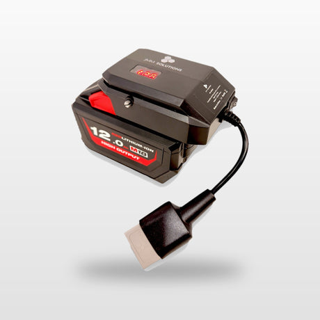 Milwaukee-compatible 18V to 12V Step Down Power Supply: on an 18V tool battery, with Anderson plug lead