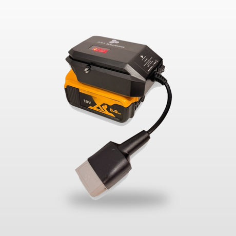 DeWalt-compatible 18V to 12V Step Down Power Supply: on an 18V tool battery, with Anderson plug lead
