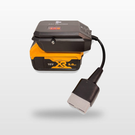 DeWalt-compatible 18V to 12V Step Down Power Supply: side view on the battery with Anderson lead