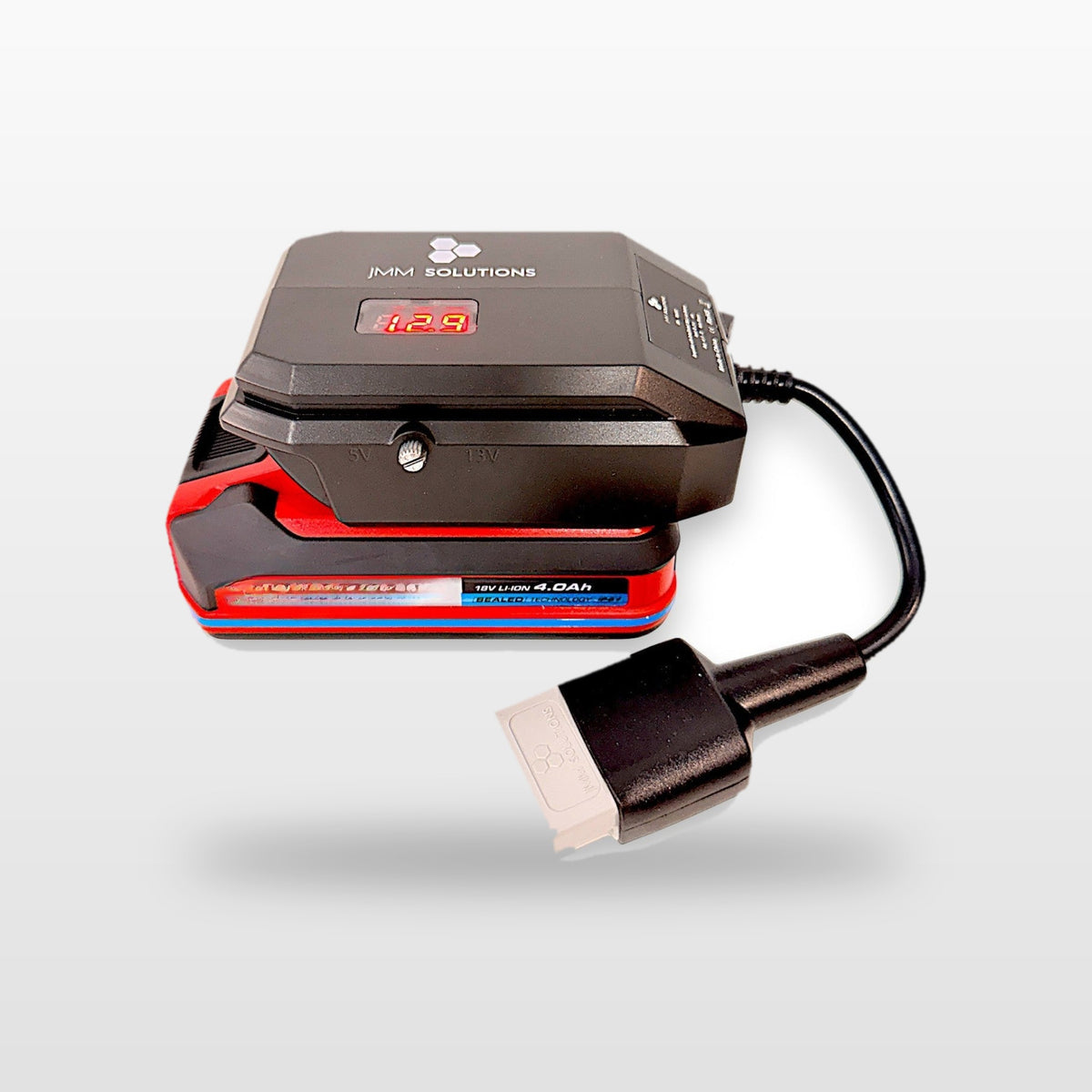 Ozito/Einhell-compatible 18V to 12V Step Down Power Supply: side view on the battery with Anderson lead