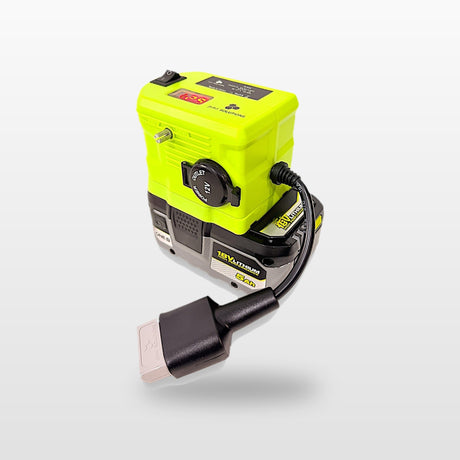 Ryobi ONE+ compatible 18V to 12V Step Down Power Supply: on an 18V tool battery, with Anderson plug lead
