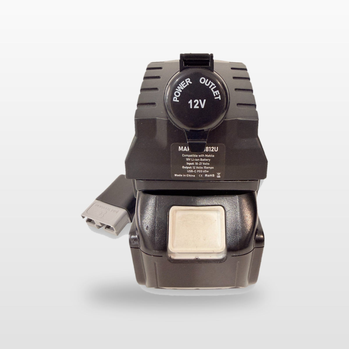 Makita-compatible Volt Step Down PRO: front view showing the capped 12V socket
