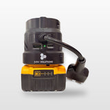 DeWalt-compatible Volt Step Down PRO: side view with USB ports and Anderson lead
