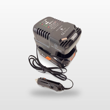 AEG-compatible Auto Charger: in-car battery charger with an 18V battery and 12V plug lead