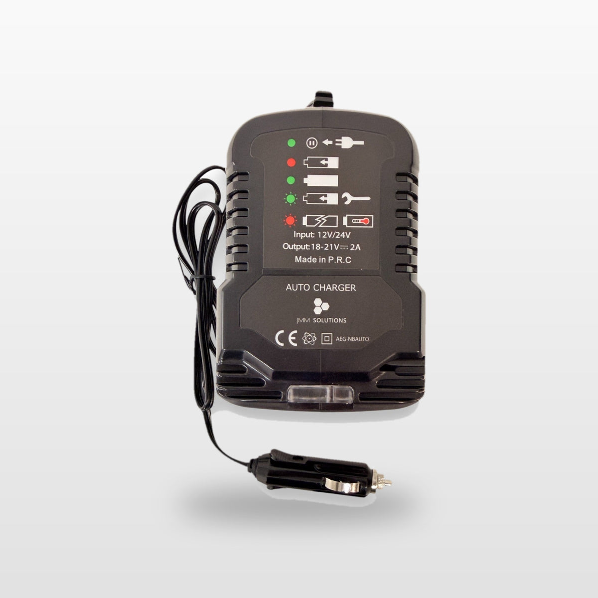 Milwaukee-compatible Auto Charger: charger on its own, front view with status lights