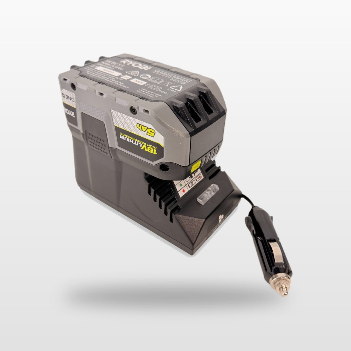 Ryobi ONE+ compatible Auto Charger: charging an 18V battery, with 12V plug lead