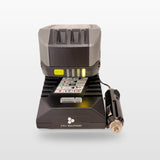 Ryobi ONE+ compatible Auto Charger: front view with battery fitted, showing charge lights