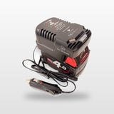 Milwaukee-compatible Auto Charger: in-car battery charger with an 18V battery and 12V plug lead