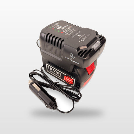 Bosch-compatible Auto Charger: in-car battery charger with an 18V battery and 12V plug lead