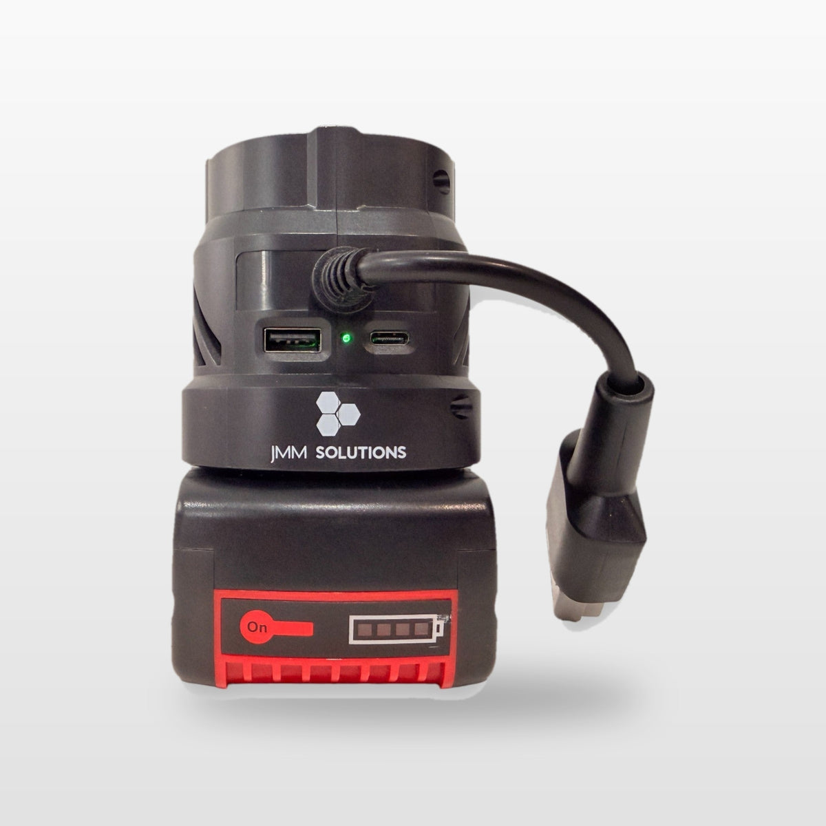 Bosch-compatible Volt Step Down PRO: side view with USB ports and Anderson lead