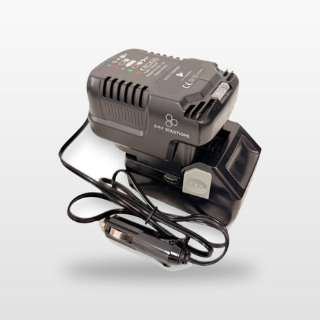 HiKOKI-compatible Auto Charger: in-car battery charger with an 18V battery and 12V plug lead