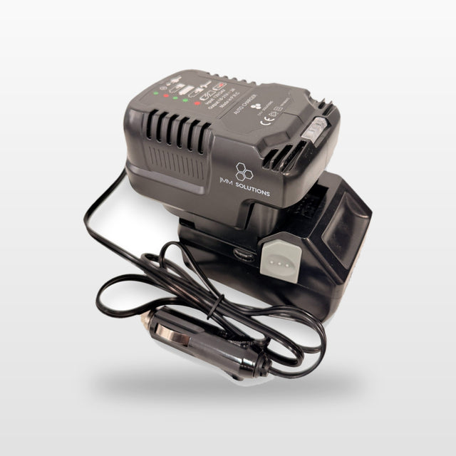 HiKOKI-compatible Auto Charger: in-car battery charger with an 18V battery and 12V plug lead