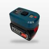Bosch-compatible USB-C 65W PD Charger: adaptor on an 18V battery, angled view