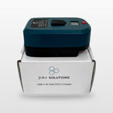 Bosch-compatible USB-C 65W PD Charger: adaptor standing on its box