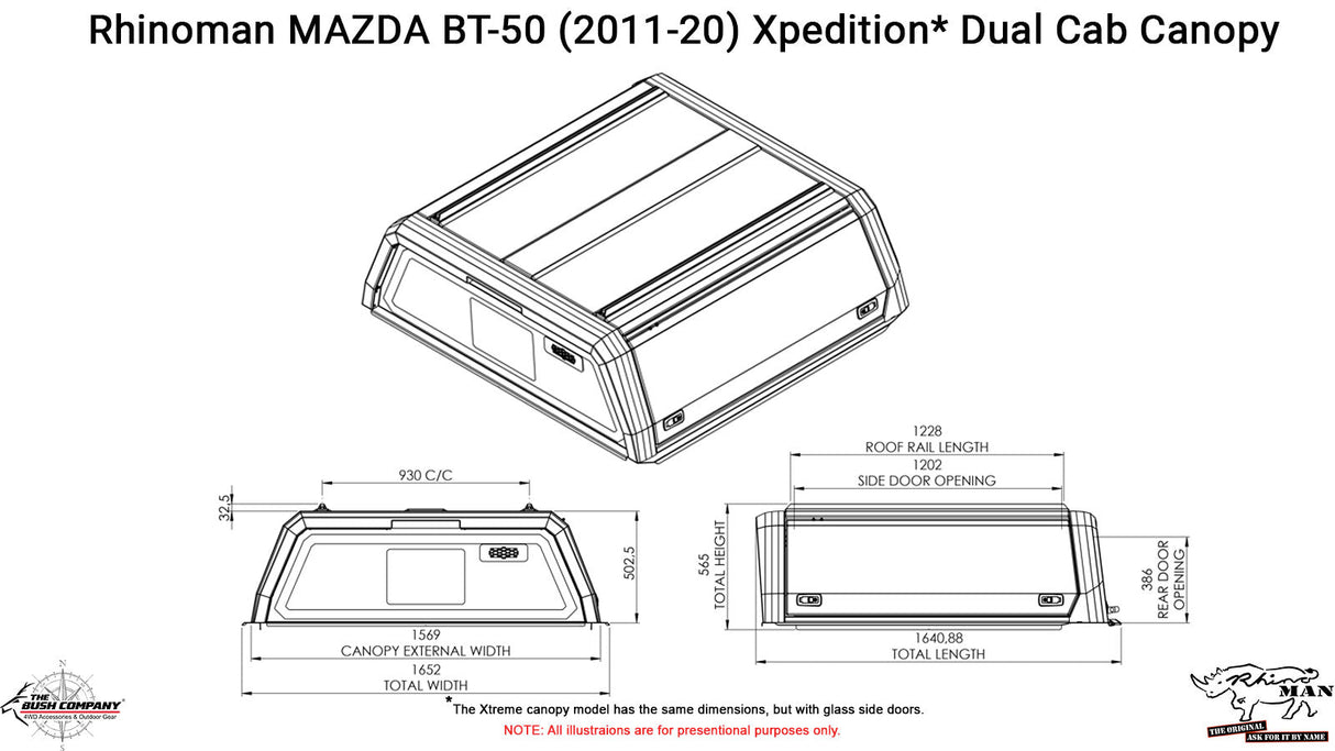 Mazda BT - 50 2011 - 2020 Dual Cab Xtreme Caprax Canopy by Rhinoman - The Bush Company