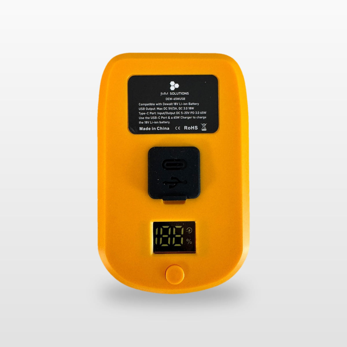 DeWalt-compatible USB-C 65W PD Charger: top of the adaptor with USB-C port and digital display