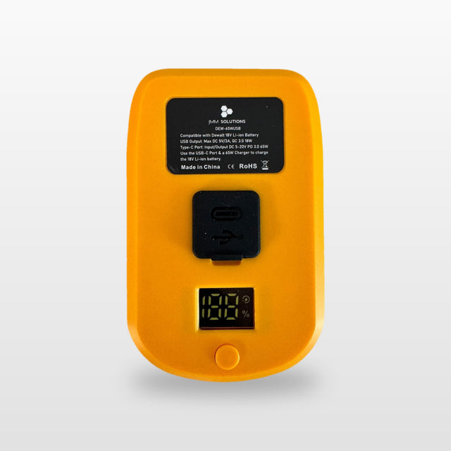 DeWalt-compatible USB-C 65W PD Charger: top of the adaptor with USB-C port and digital display
