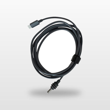 USB-C to 20V DC Cable for Starlink Mini: cable coiled, with USB-C and DC plugs