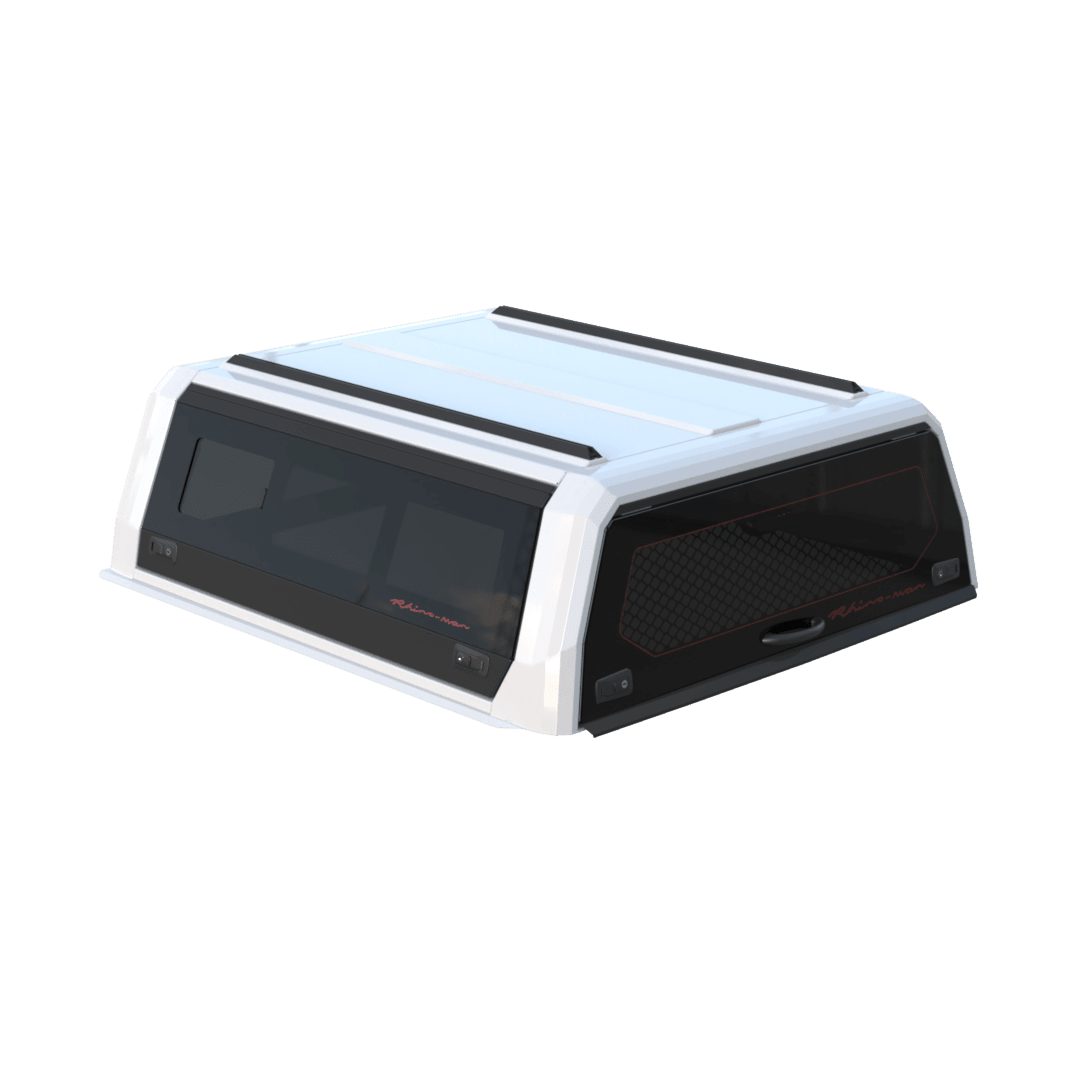 Xtreme canopy with a white frame, glass doors closed