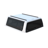 Xtreme canopy with a white frame, glass doors closed
