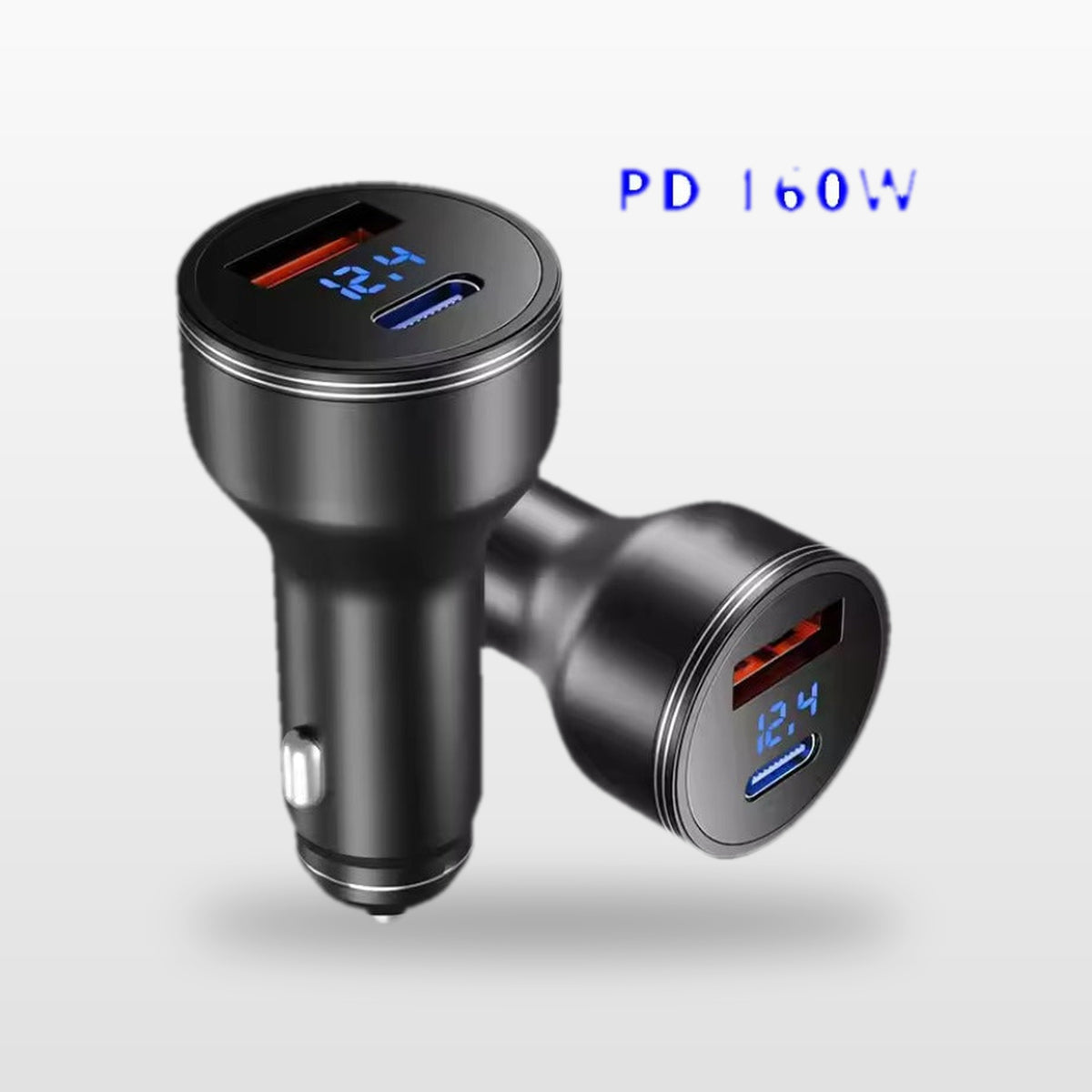 160W USB-C & USB Car Charger: car charger with its display lit