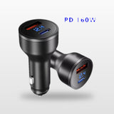 160W USB-C & USB Car Charger: car charger with its display lit