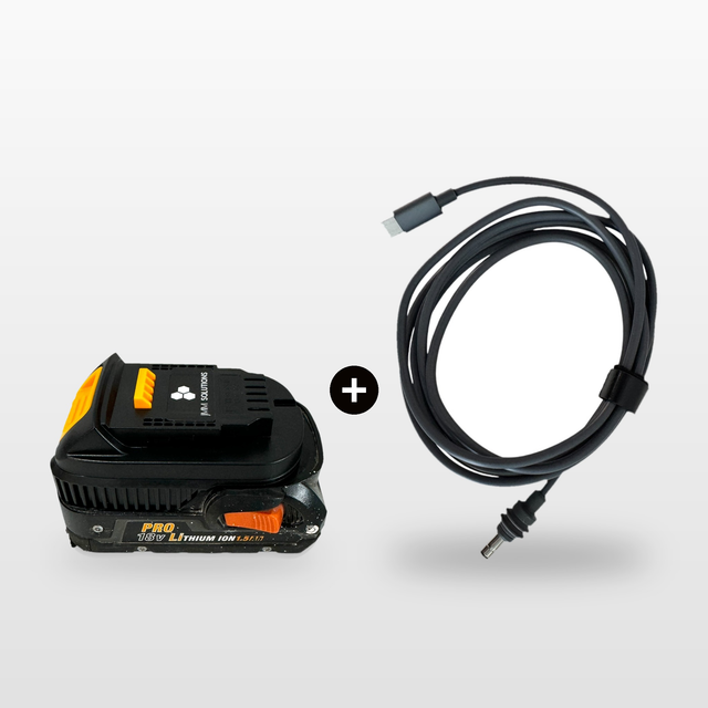 AEG-compatible Power Kit for Starlink Mini: USB-C adaptor on an 18V battery plus Starlink Mini cable