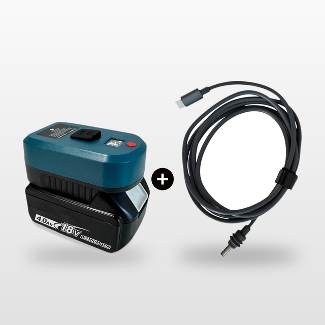 Makita-compatible Power Kit for Starlink Mini: USB-C adaptor on an 18V battery plus Starlink Mini cable